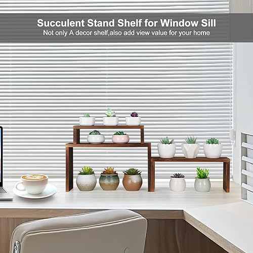 Miniatura 4 de Soporte para Plantas de Escritorio Estante para Plantas de Alféizar de Ventana 3 Niveles Estantes de Madera para Plantas de Mesa Pequeño Estante de