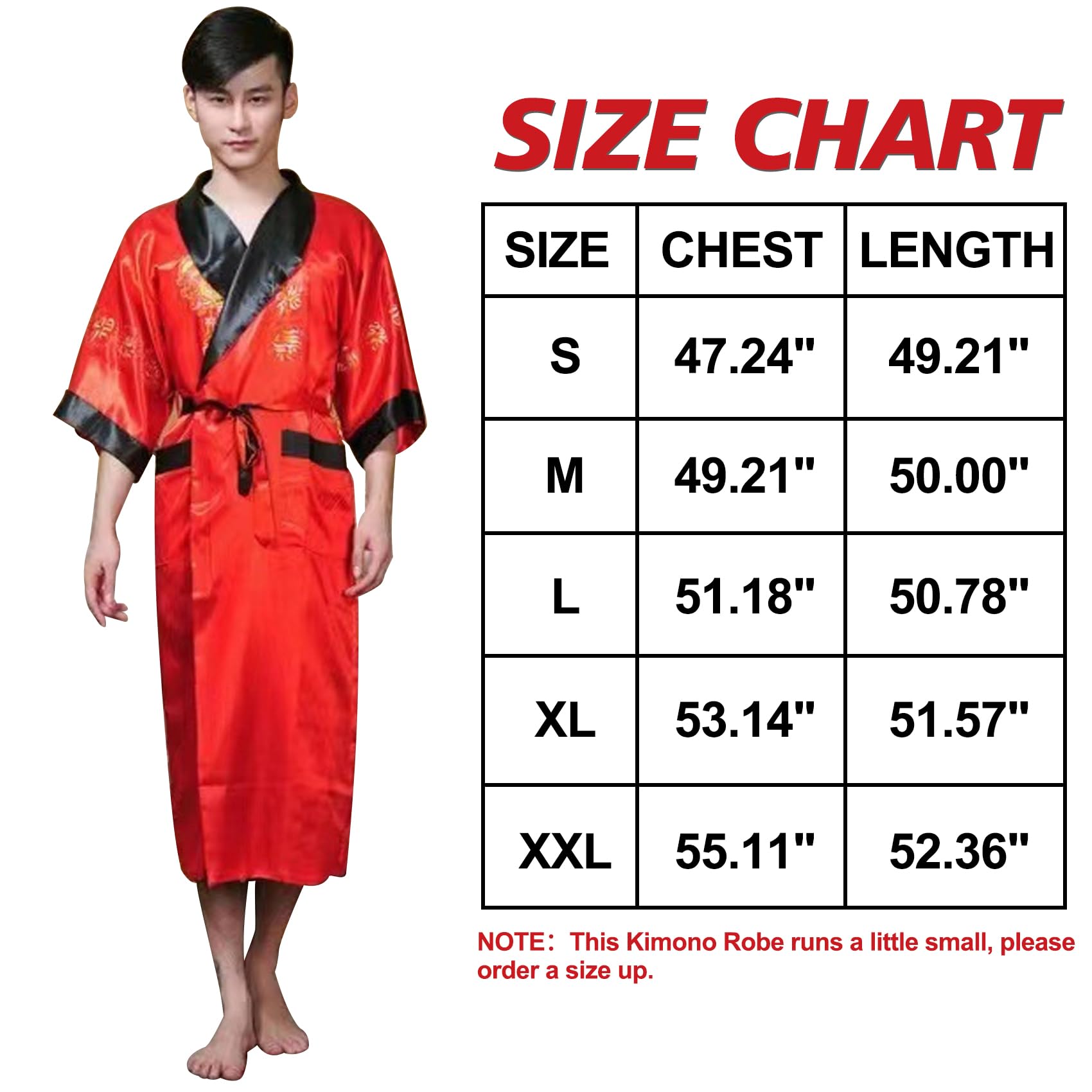 Herren-Kimono, Seide, wendbar, Seide, Bademäntel, chinesischer Drache, Kimono für Herren, mit Gürtel