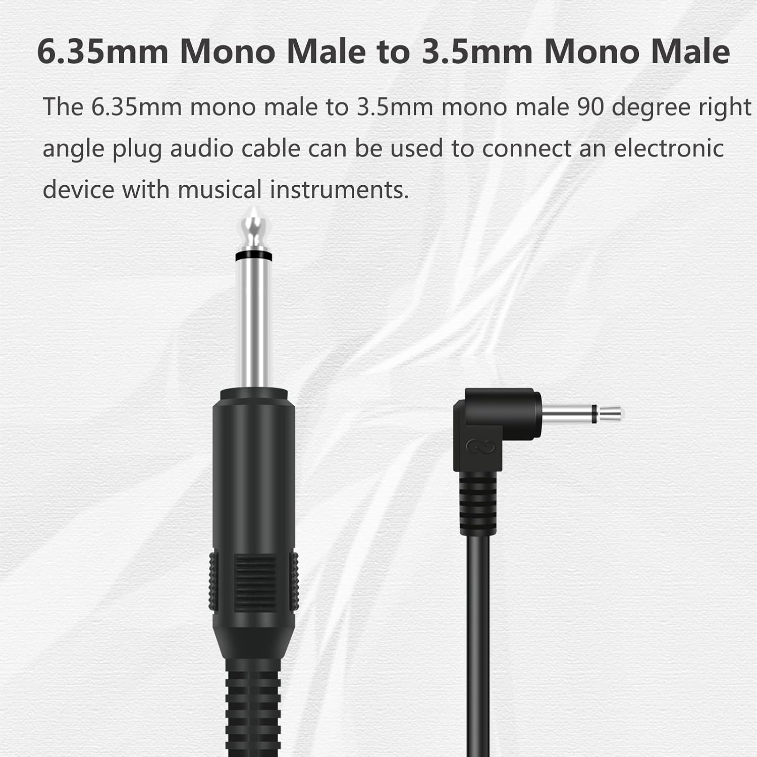 2 Pack 3ft 6.35mm 1/4" Mono Male to 3.5mm 1/8" TS Mono Male 90 Degree Right Angle Adapter Audio Cable Cord