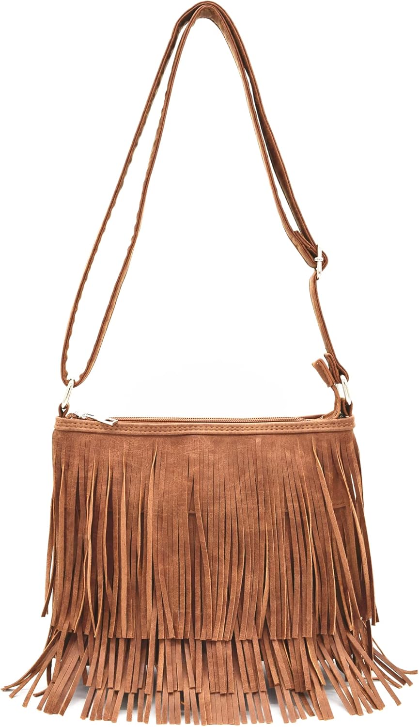 Western Cowgirl Fashion Style Leather Fringe Crossbody Handbags Women Purse Country Everyday Shoulder Bag
