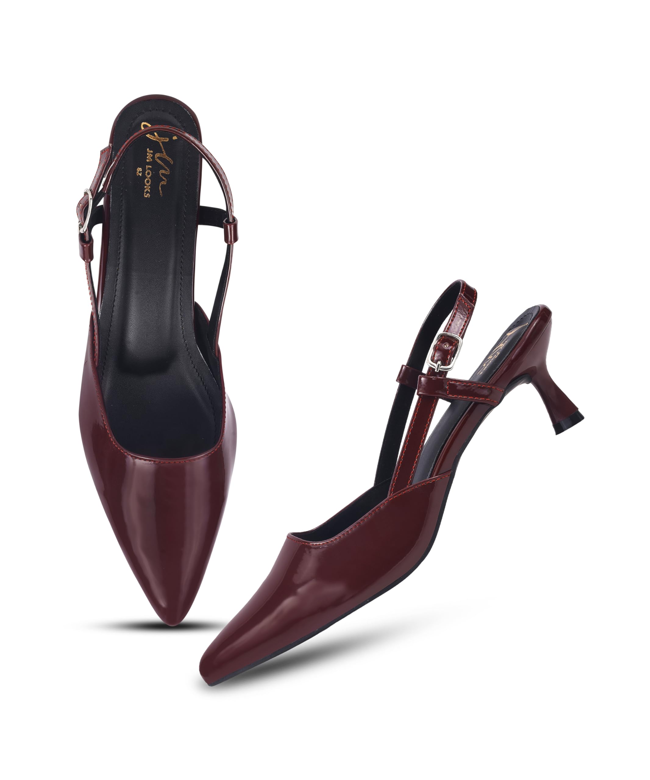Women’s Kitten Heel Slingback Heel | Pointed Toe Patent Dress Shoes with Adjustable Strap