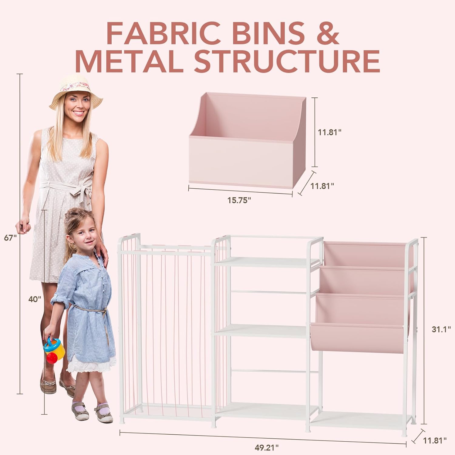 BBLIKE 3in1 Stuffed Animal Storage Organizer - Toy Storage with Kids Bookshelf & Large Plushies Holder for Kids Room - Multi-Functional Furniture for Nursery, Bedroom, and Playroom, Pink - Image 2