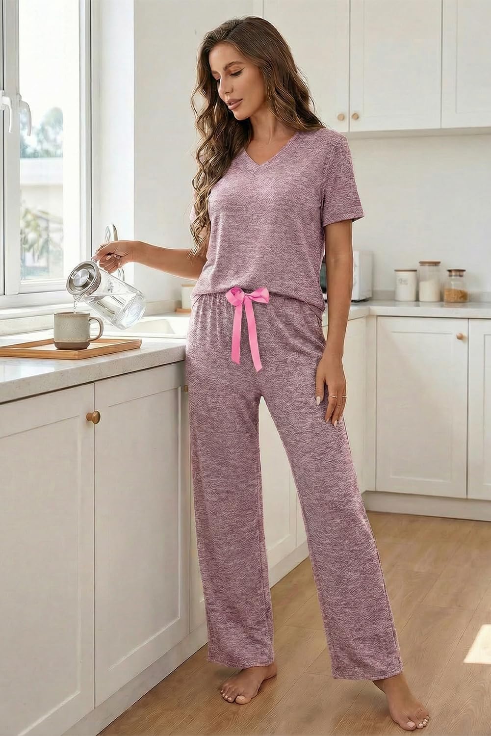 Opemiby Womens Pajamas Set Knitted T Shirt and Pants Lounge Set with Cardigan 3 Pieces Sleepwear Pjs Sets Loungewear
