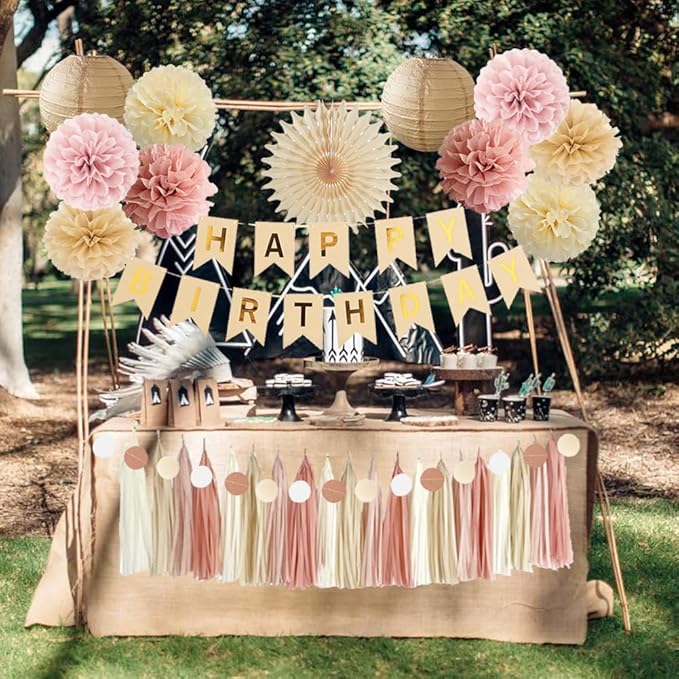 Kit Decoracion Fiesta Boho Beige Rosa Polvo 33 Piezas miniatura 5