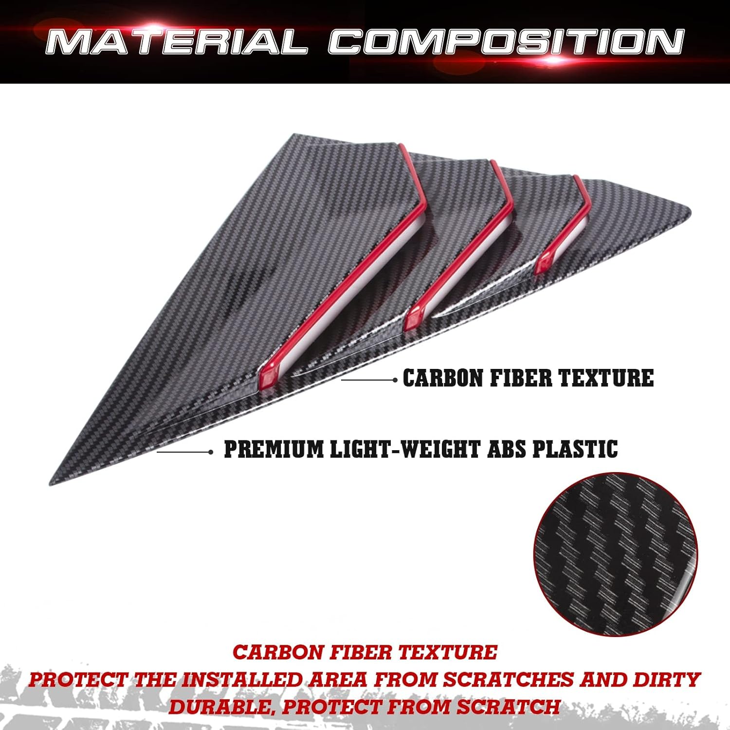 x xotic tech Exterior Rear Side Window Louver Cover Trim, Air Vent Scoop Shades, Carbon Fiber Pattern w/Red Edge, Compatible with Honda Civic 11th 2022 2023 2024 2025 2026