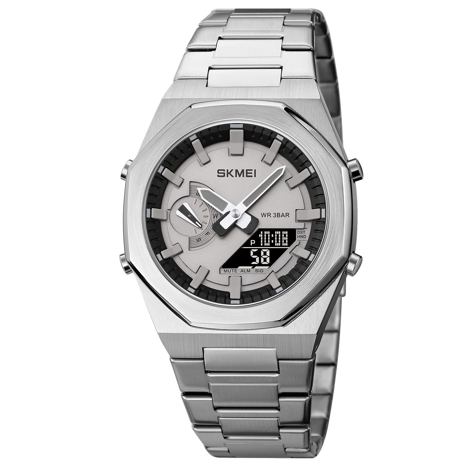 SKMEI Men Watch Dual-Display Electronic Watch with Luminous 50m Waterproof Watch Fashion multifunctional Sports Watch for Men- 1816 Silver Black