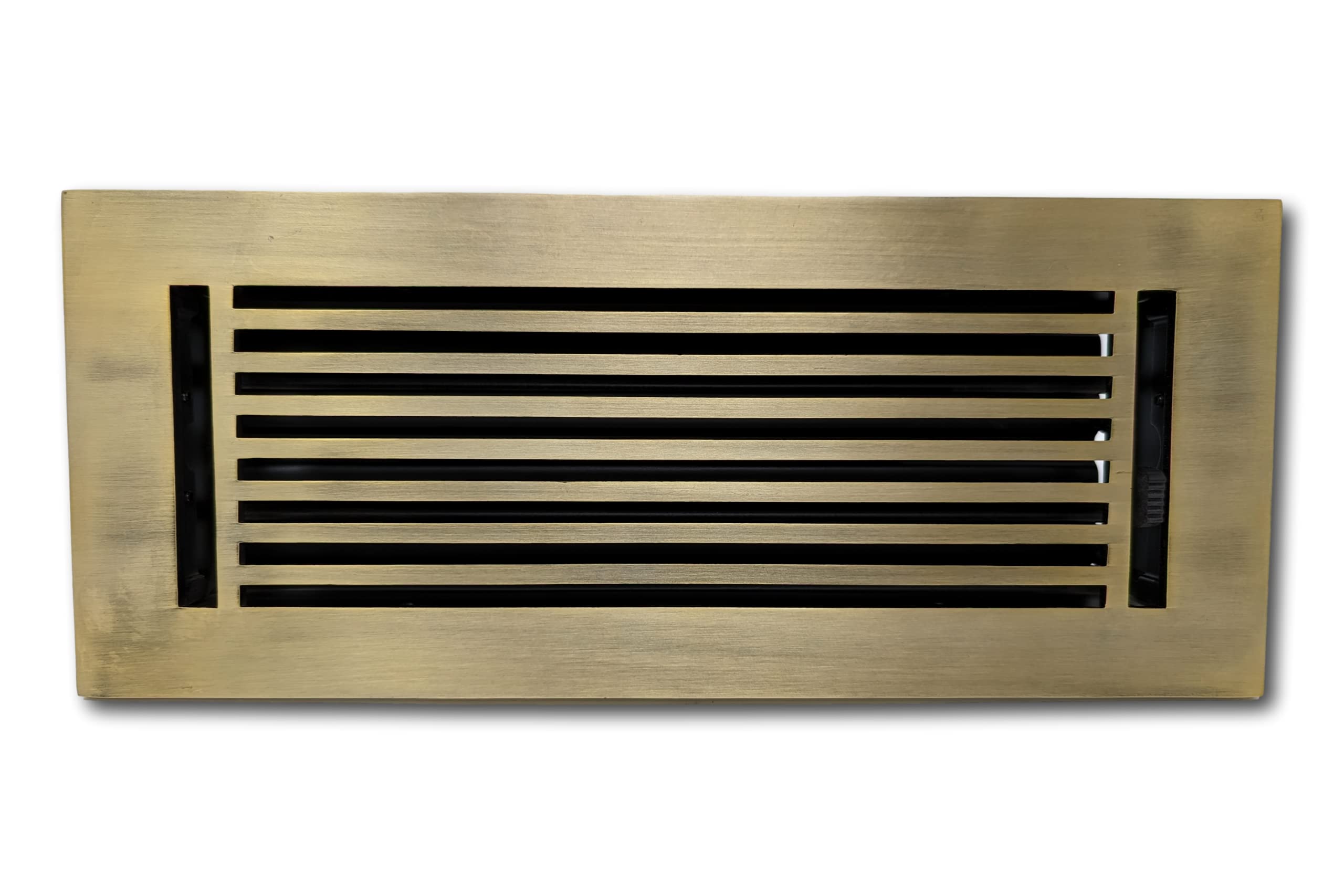 Madelyn Carter 4 x 12 Cast Aluminum Linear Vent Cover with Damper - Antique Brass (Overall: 5.75 x 13.75) | Floor Register - Wall Register
