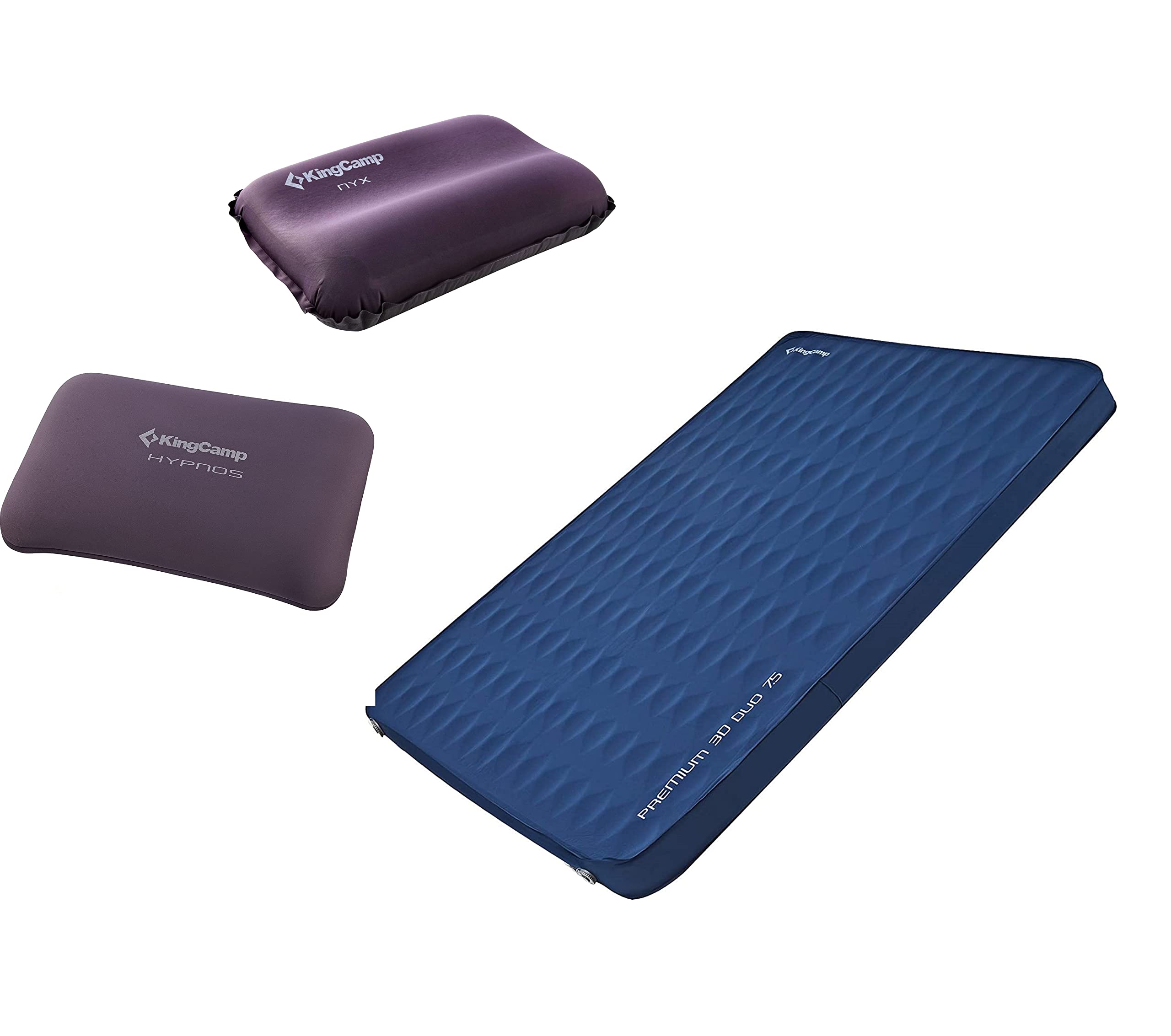 KingCamp Self-Inflating Camping Sleeping Pad for Double Single, 3D Sides Thick Camping Foam Pad, R-Value 6.1 Warm & Comfortable + Inflatable Pillow for Camping Travel Pillow for Neck & Lumbar Support