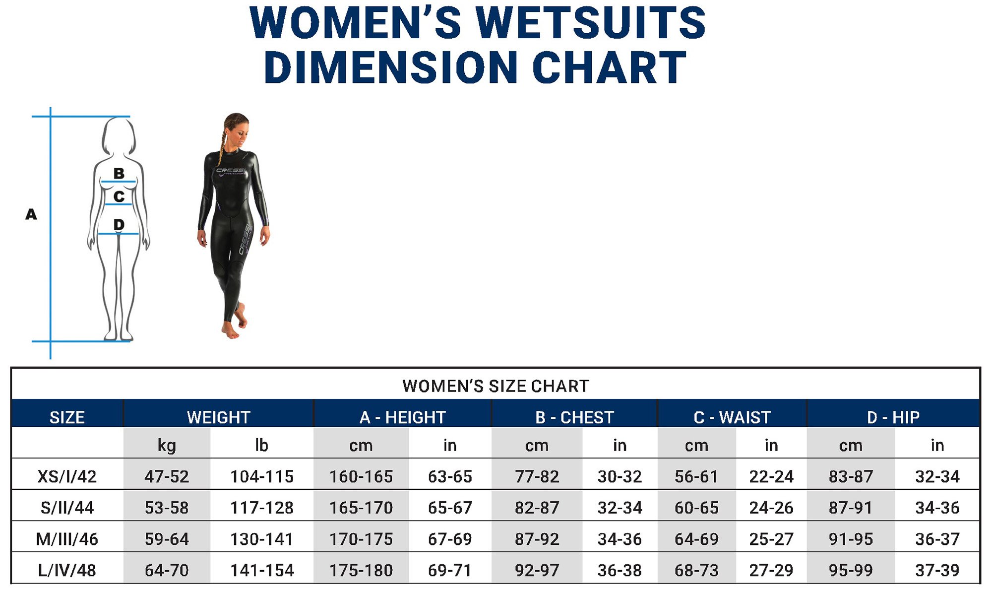 Cressi Free Lady Wetsuit 3.5mm - Apnoe-Neoprenanzug aus 3.5 mm glattem Neopren, Silber Schwarz Farbe