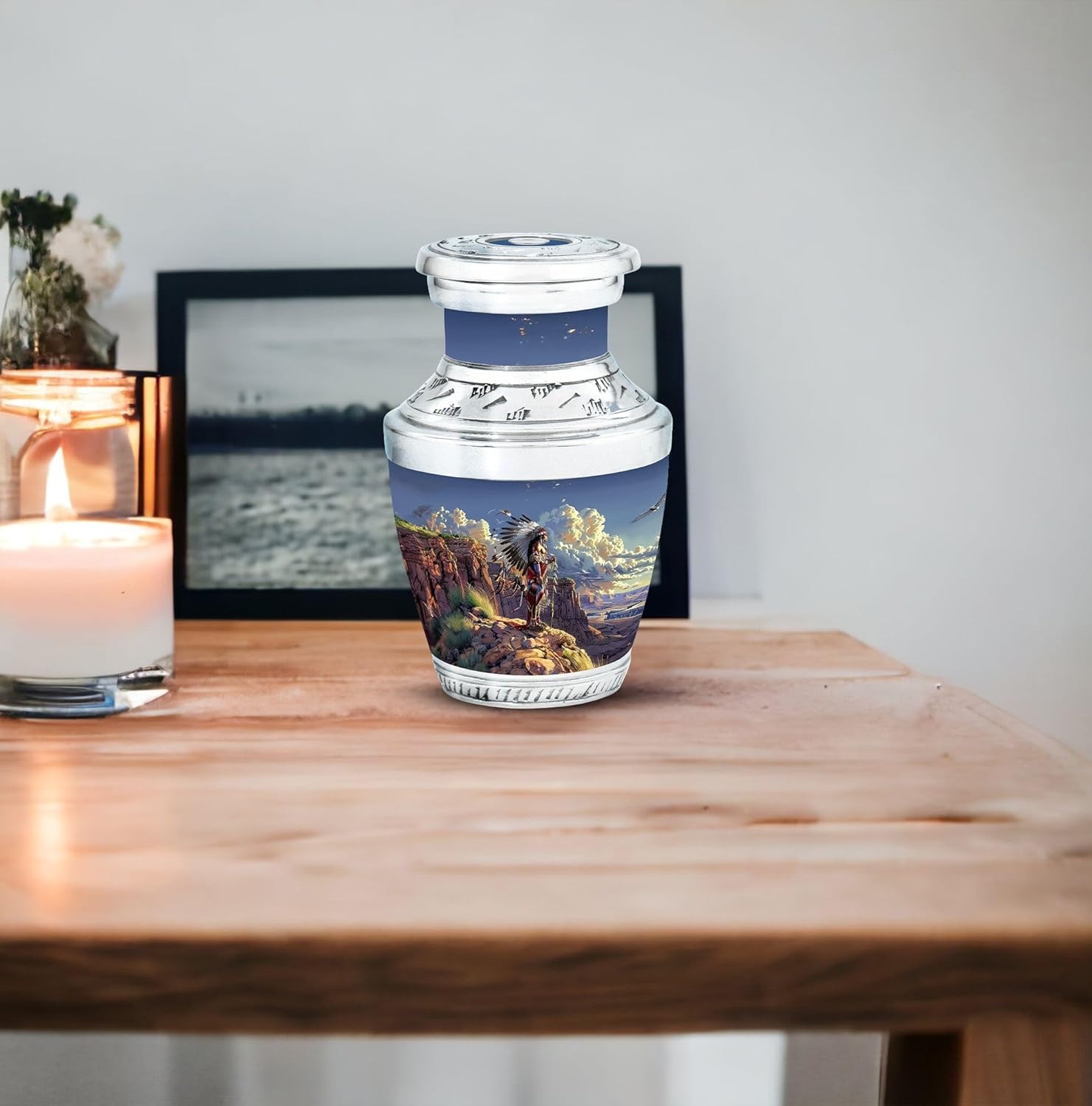 Native American Themed Urns - Memorial Keepsakes for Ashes - Funeral Urns for Human Ashes Adult - Urn for Dad - Cremation Urns for Men (3 inch Pack of 1)