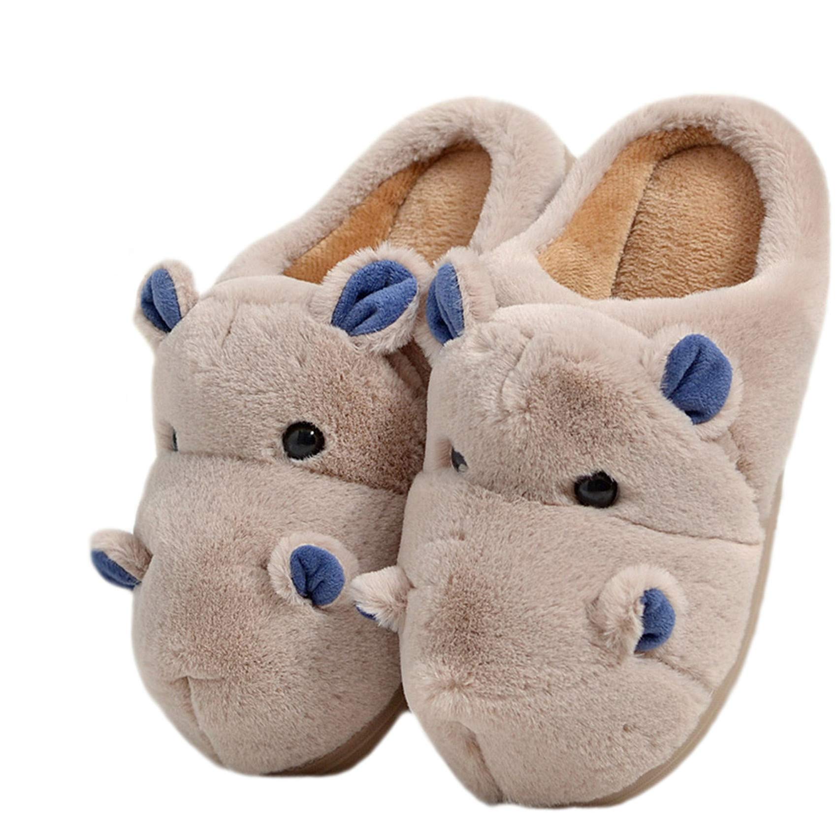 HengQiu Men's and women's fall/winter home plush slippers, warm hippo cotton slippers indoor/outdoor