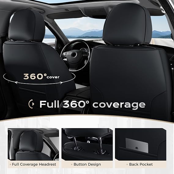 Coverado Front Seat Covers, Leather Car Seat Covers Luxury Automotive Seat Covers for Cars, Waterproof Car Seat Protectors Car Seat Cushion Universal Fit for Most Cars Trucks SUV Vehicles, Black&Gray