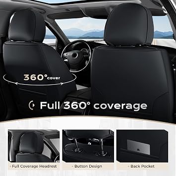 Coverado Front Seat Covers, Leather Car Seat Covers Luxury Automotive Seat Covers for Cars, Waterproof Car Seat Protectors Car Seat Cushion Universal Fit for Most Cars Trucks SUV Vehicles, Black&Gray