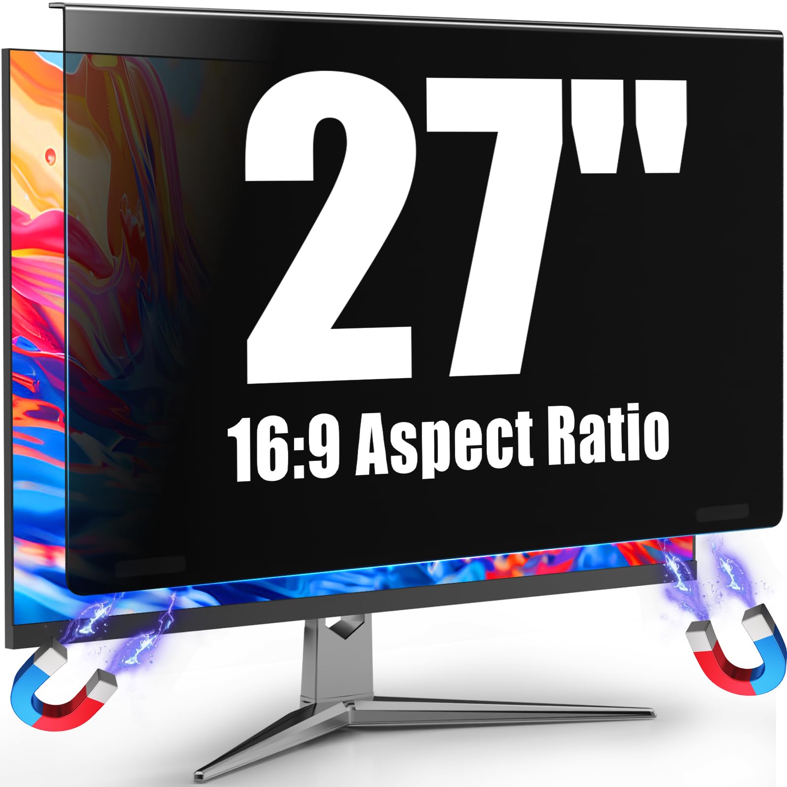 Magnetic Privacy Screen 27 inch for Monitor Computer 16:9 Aspect Ratio, Hanging Anti Blue Light Shield Eyes Protection, Removable Blackout Anti Spy Security Protector