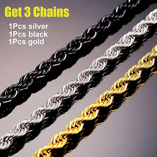 Miniatura 4 de U7 Figaro Chain, Twisted Rope Chain, Men Stainless Steel Necklace,3mm,5mm,6mm,9mm 18K Gold Plated Chains Necklaces for Boys & Women 16"-30"