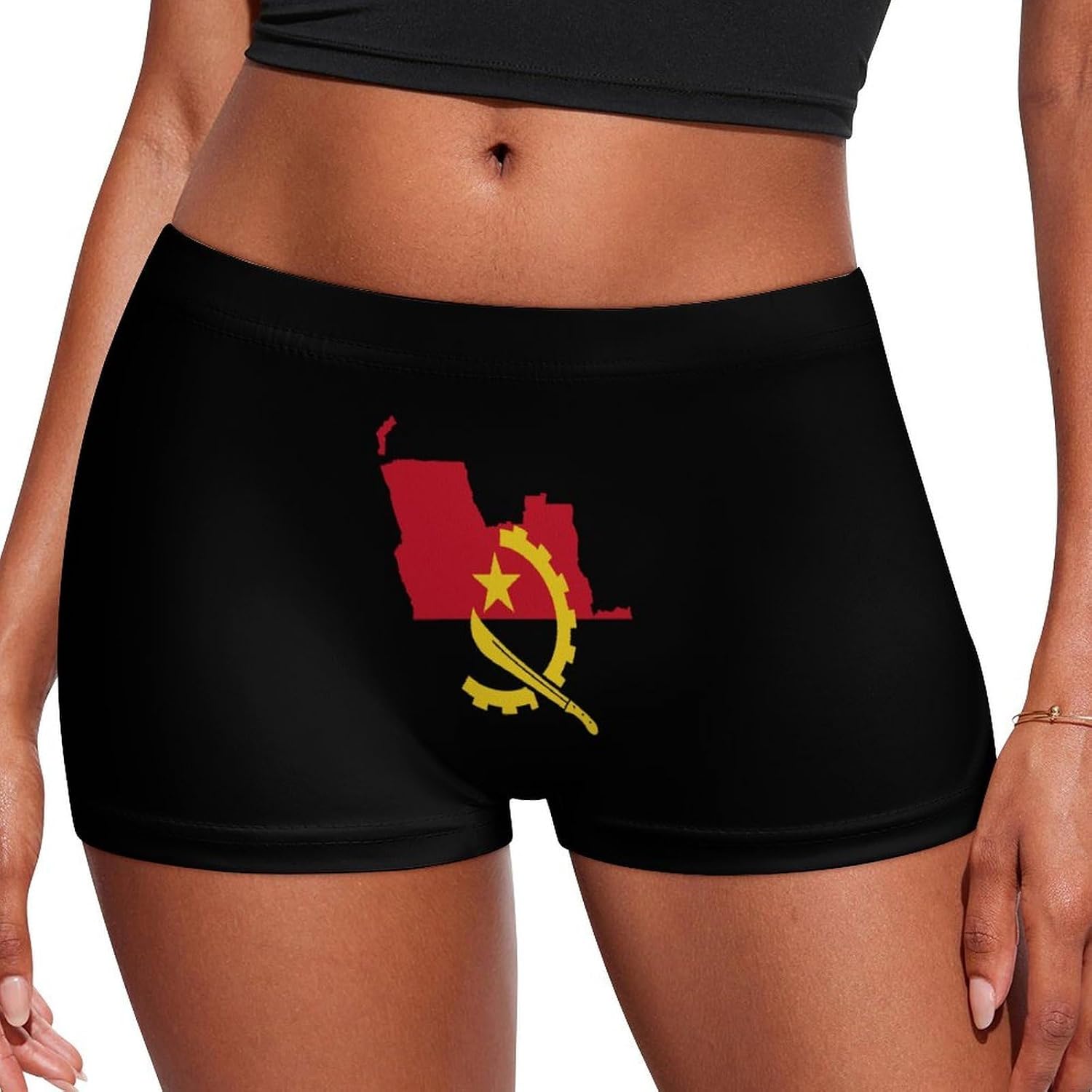 Flag Map of Angola Funny Women's Boxer Briefs Breathable Underpants Trunks Stretch Underwear