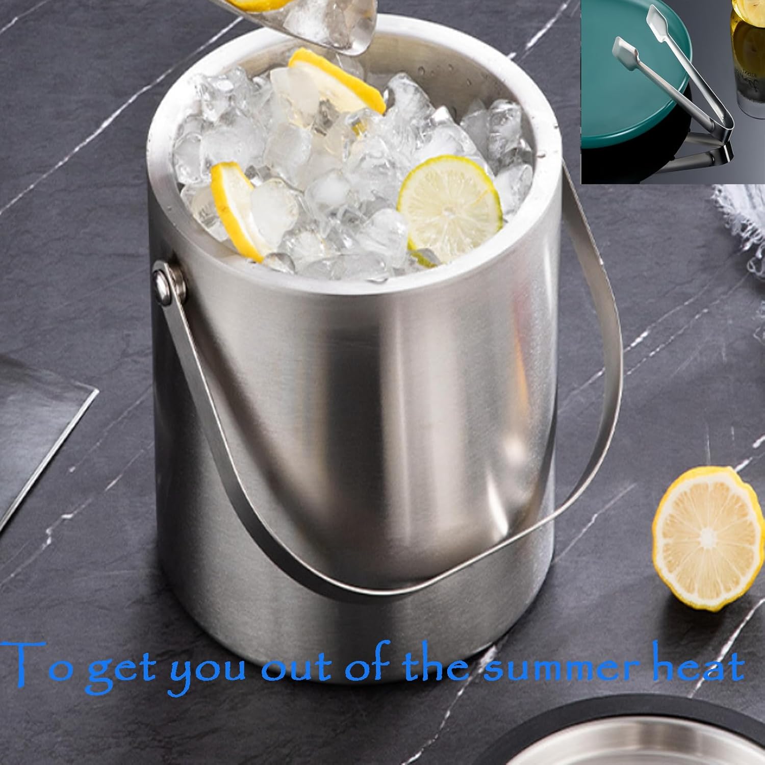 3L Double-Wall Insulated Ice Bucket with Lid, Ice shovel &Tongs and Strainer, Stainless Steel Ice Bath Tub with Silicone Sealed Lid for Wine, Ice Buckets for Parties, Wine Chiller, Light Sliver - Image 6