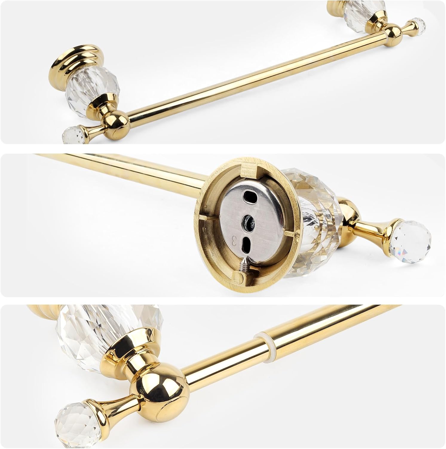 Wall Mounted Polished Gold Towel Bar,Crystal Towel Holder Adjustable Towel Rack Expandable Rail Bathroom Accessories - Image 2