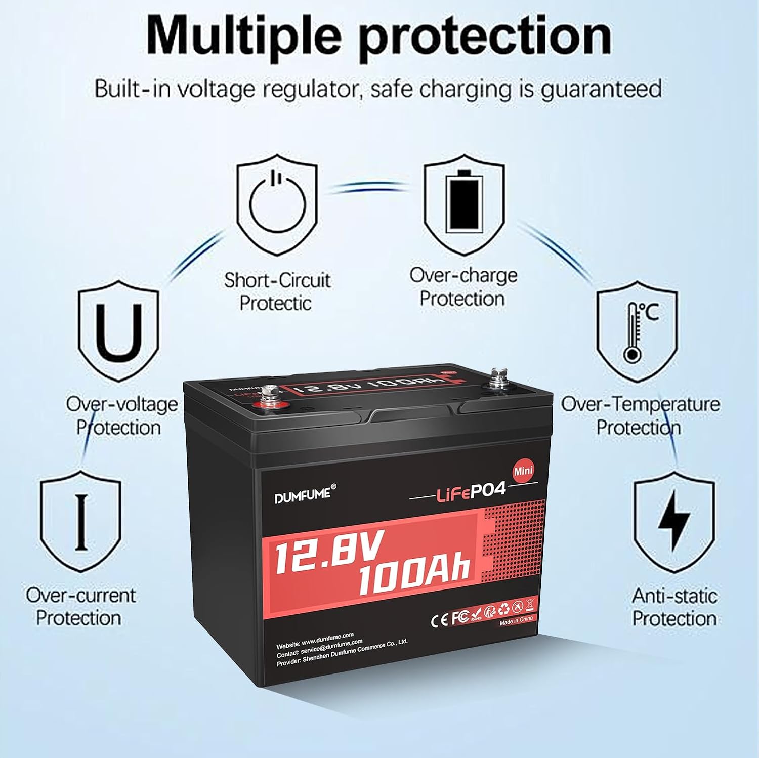 Diagram showing multiple protection features of the battery's BMS