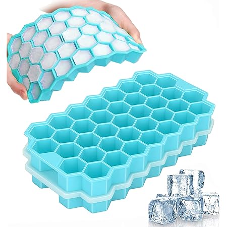 Ice Cube Trays, TeaRoo 2 Pack Silicone Ice Cube Molds with Lids, Easy-Release and Flexible 74-Ice Trays BPA Free, for Whiskey Cocktail, Stackable and Safe Ice Cube Molds