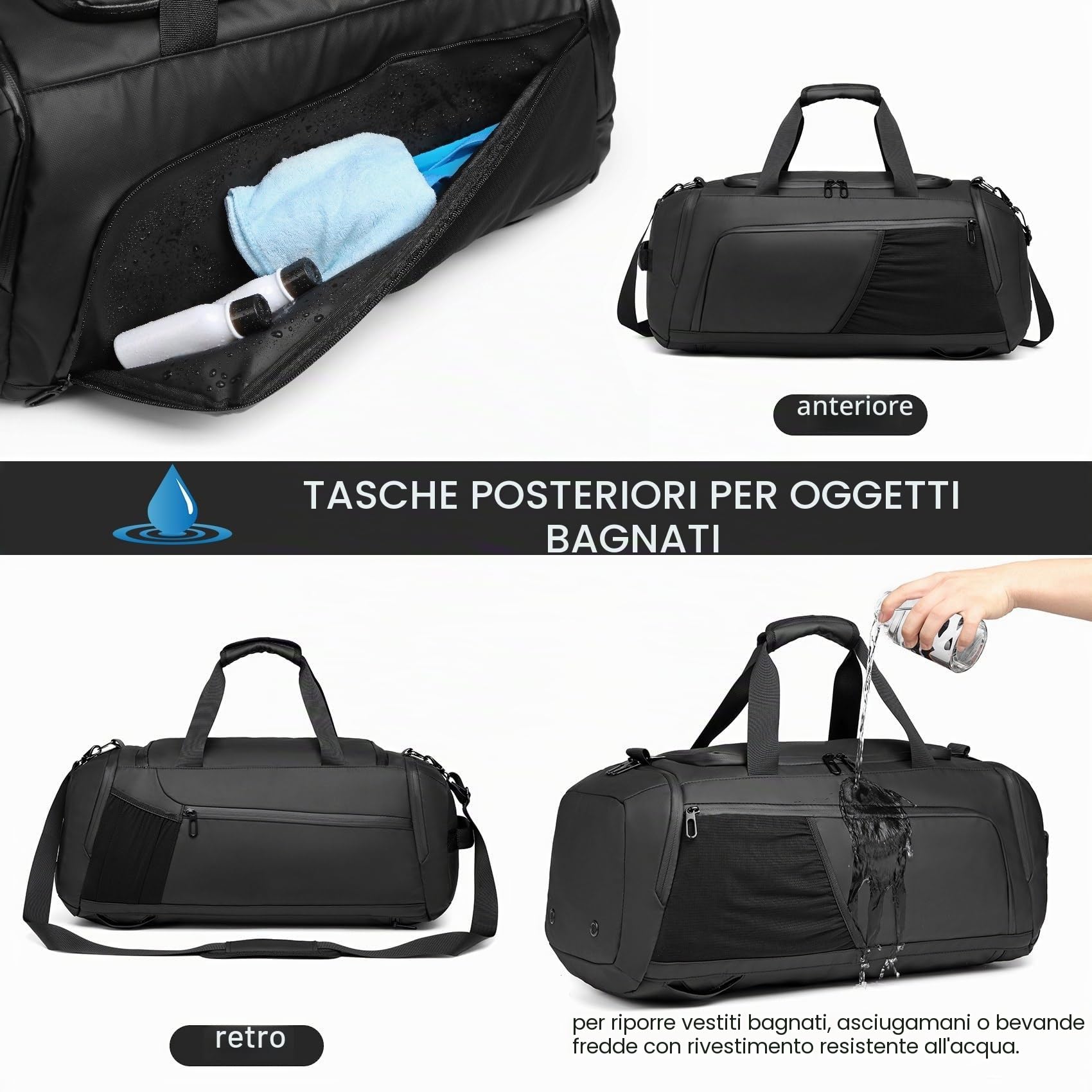 Borsone da palestra impermeabile sportivo borsone da viaggio borsa da weekend per uomo donna borsa da notte con scomparto per scarpe