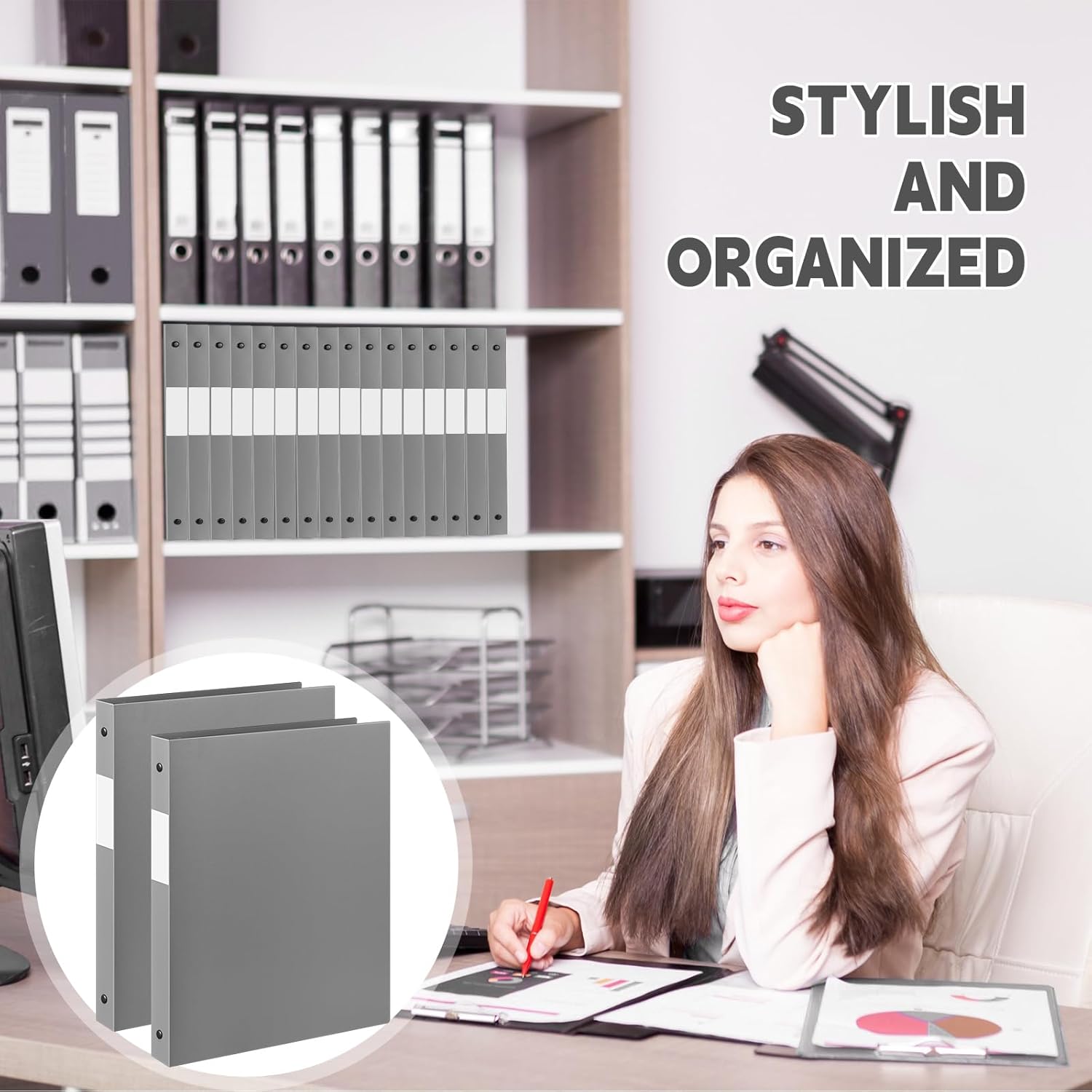 Henoyso 16 Pack 0.5 Inch Plastic 3 Ring Binder Round Ring, Bulk 1/2 Inch Flexible Binders Hold 140 Sheets Letter Size with Pocket, Document Organizer for Back to School Classroom Office (Gray)