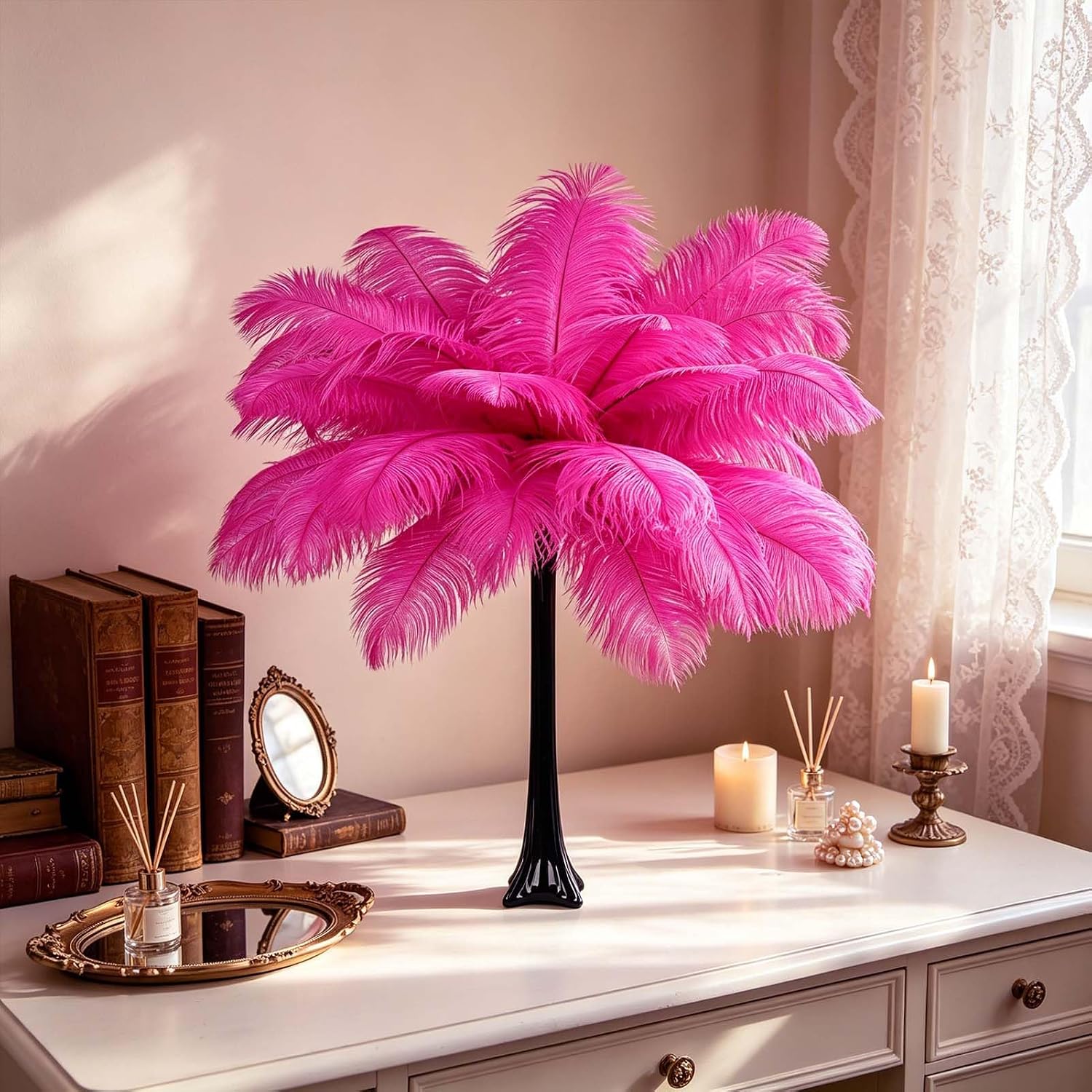 THARAHT Ostrich Feathers 12pcs 16-18Inch 40cm-45cm Large Natural Bulk for Wedding Party Centerpieces Christmas Tree Holiday Home Decoration Feathers