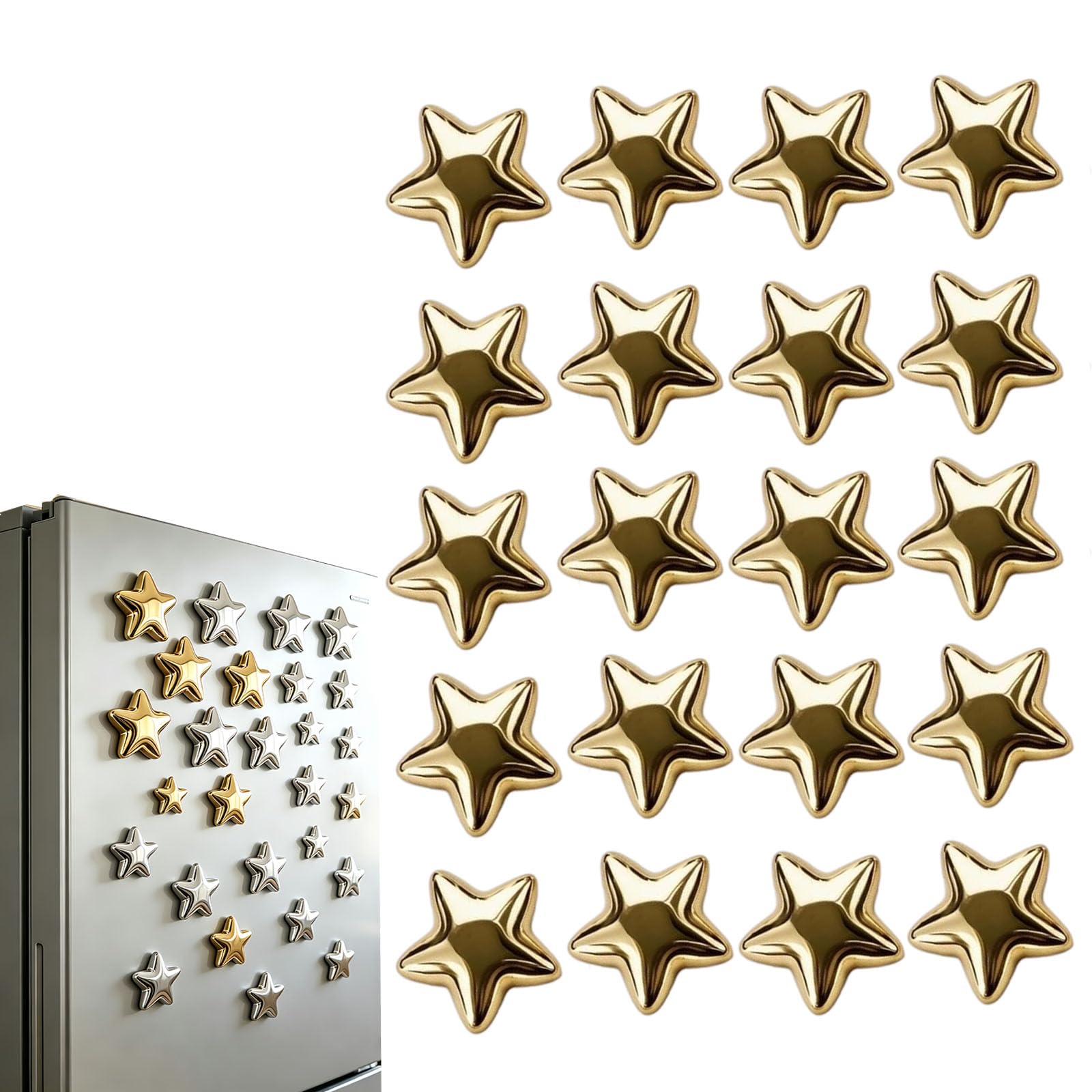 Star Magnets for Fridge, Cute Star Magnets with Strong Hold, Decorative Stars Refrigerator Magnets for Kitchen, Office, Locker, Whiteboard, Memo Board (Gold,40Pcs)