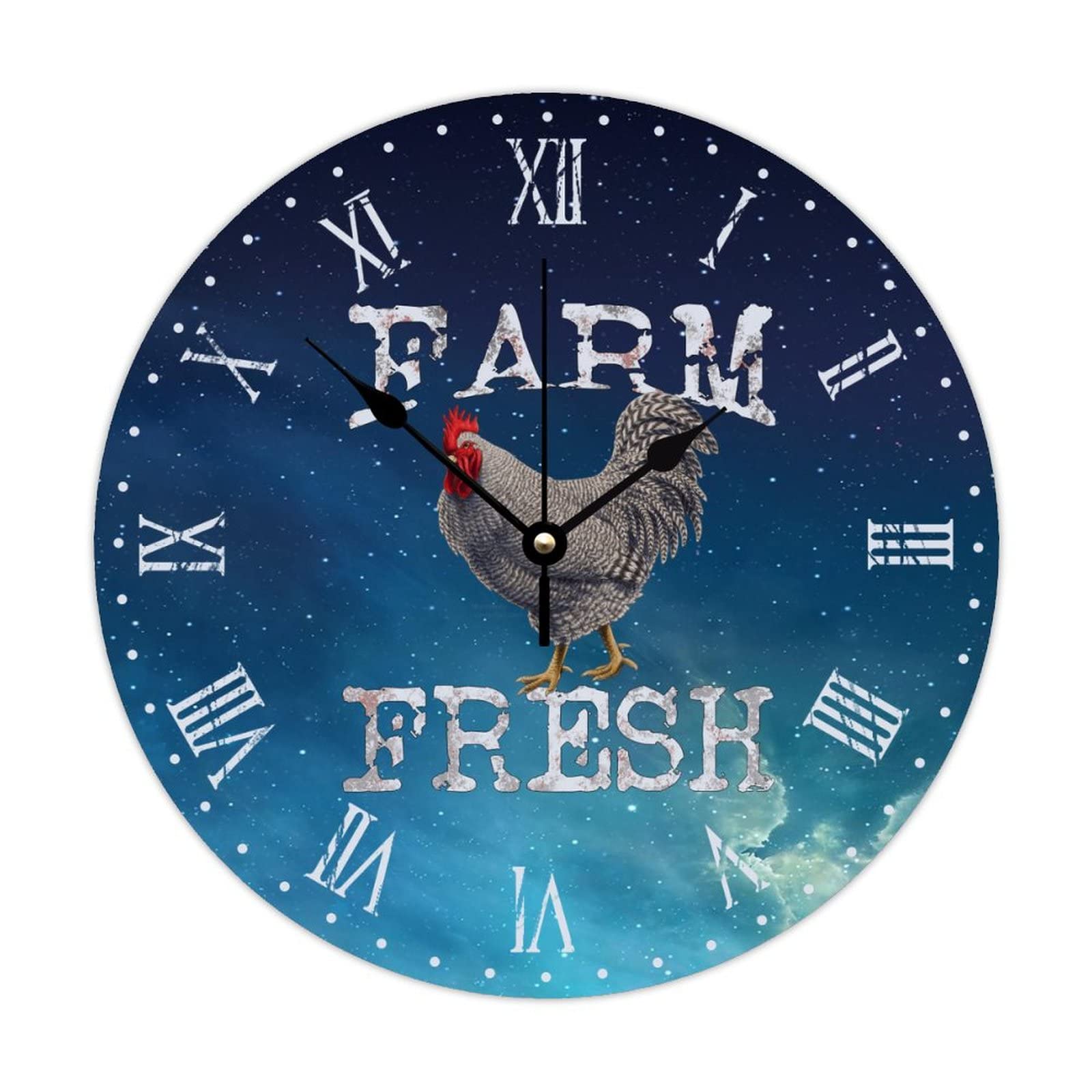 Horloge bois coq cuisine style rustique pendule murale ronde 38 cm
