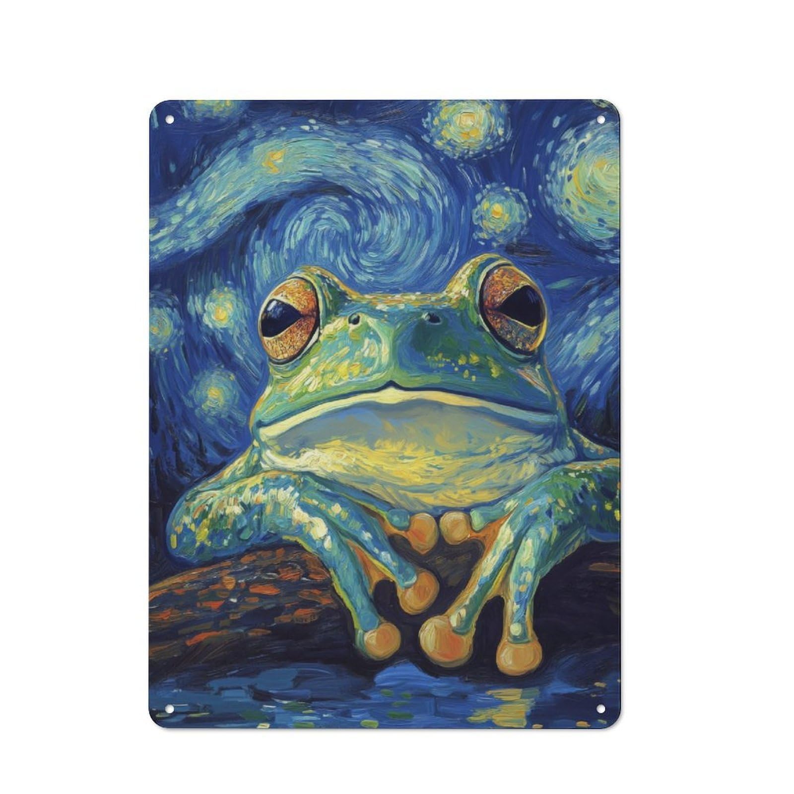 Junmoney Starry Night Frog Retro Metal Sign 40X30cm For Hobby Room Or Studio, Autumn Wall Decor For Creative Interior Collectors