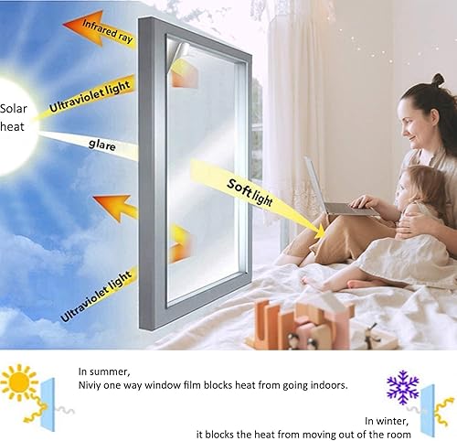Miniatura 4 de Niviy Película unidireccional para ventana, privacidad diurna, efecto espejo, tinte reflectante para ventana para el hogar, autoadhesiva, bloqueo
