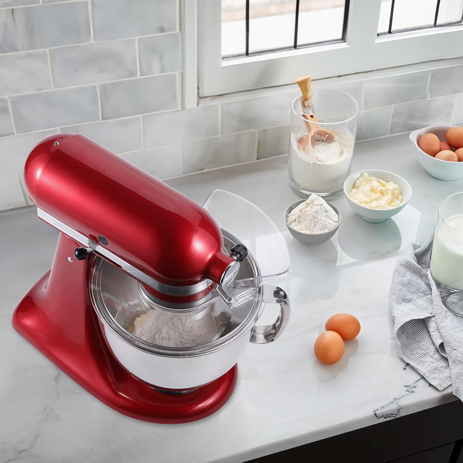 Pouring Shield for KitchenAid 4.5-5 Quart Tilt-Head Stand Mixers, Splash Guard with Removable Pour Spout, Fits Stainless Steel, Glass & Ceramic Mixer Bowls