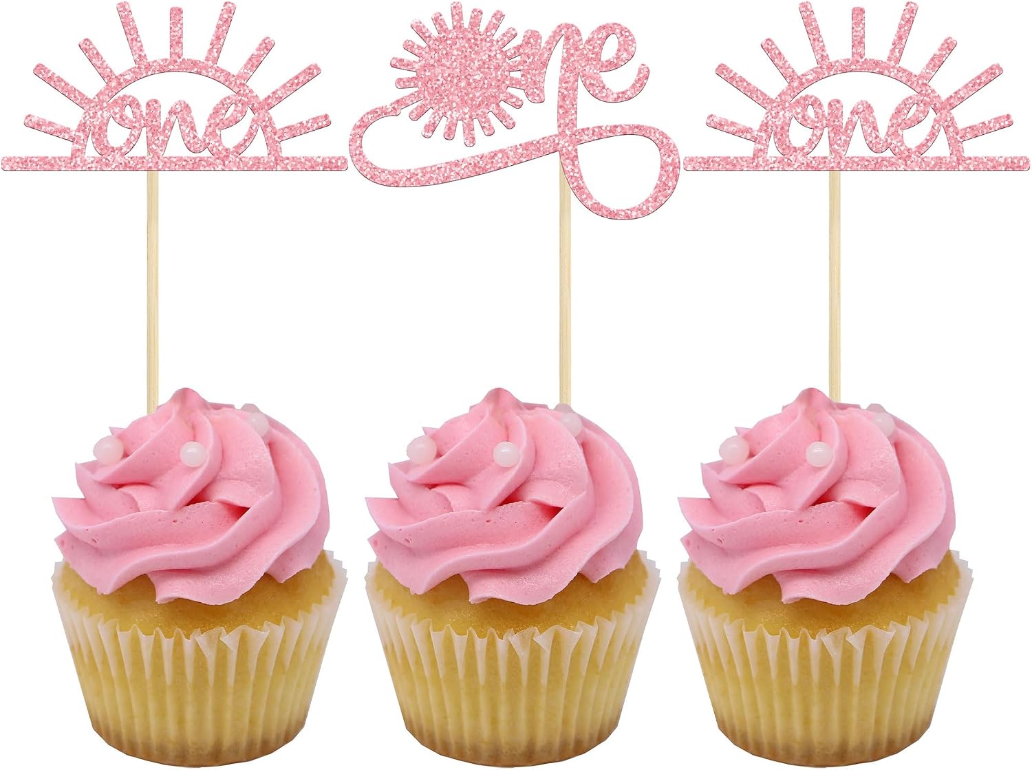 Amazon.com: Gyufise 24Pcs Pink Glitter One Sunshine Cupcake Toppers Boy ...