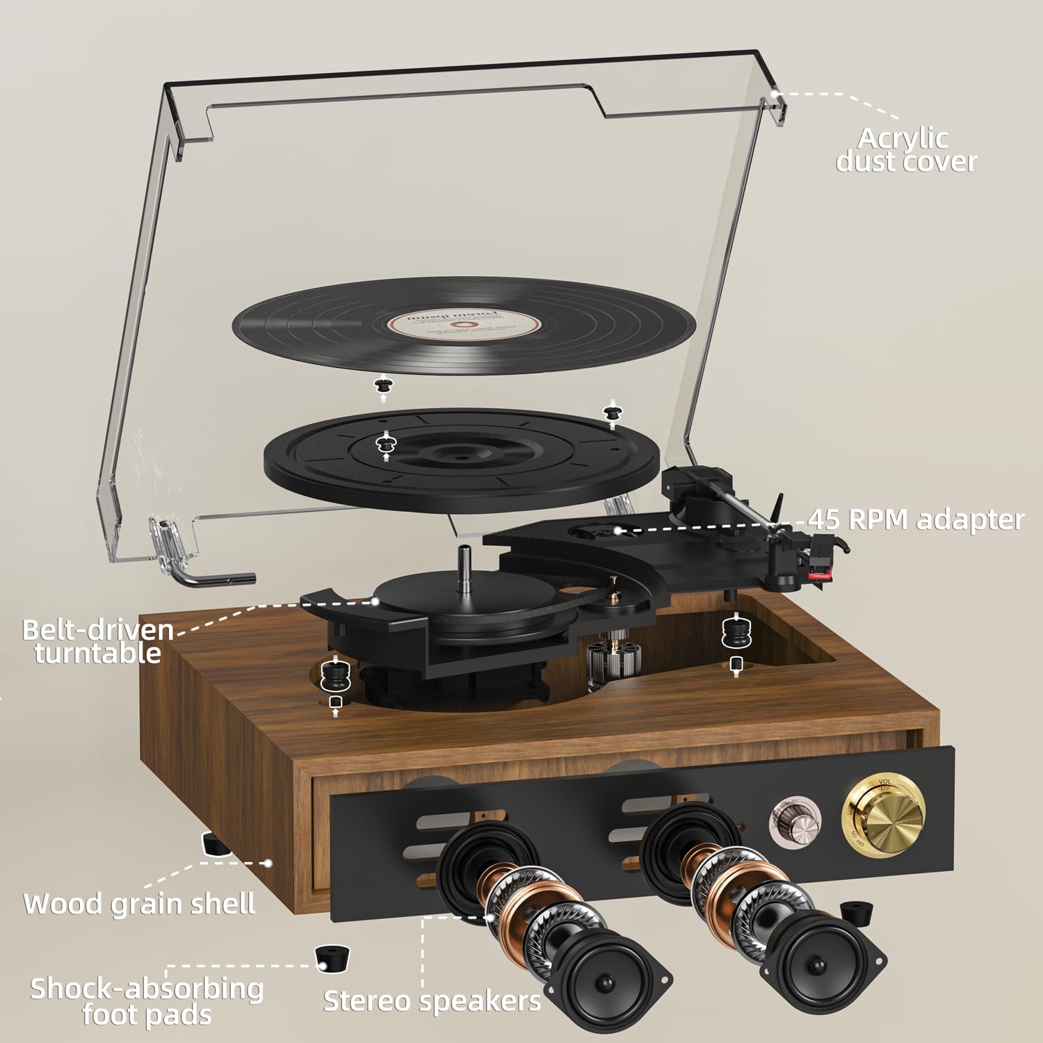 Close-up of the speed selector switch on the FYDEE Model A9 Record Player, showing options for 33, 45, and 78 RPM.