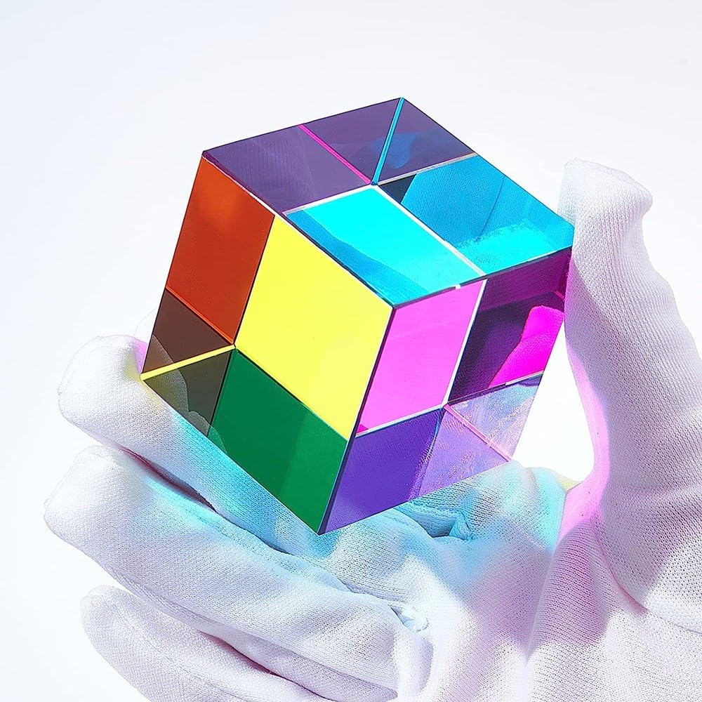 BLUEZY Farbwürfel Mixing Color Cube 50mm Glas Prisma Spezial Würfel RGB Dispersion Prisma Prisma Kristall Würfel für Prisma Licht wechselnde Würfel für Spielzeug, Science Learning Cube 5 * 5cm