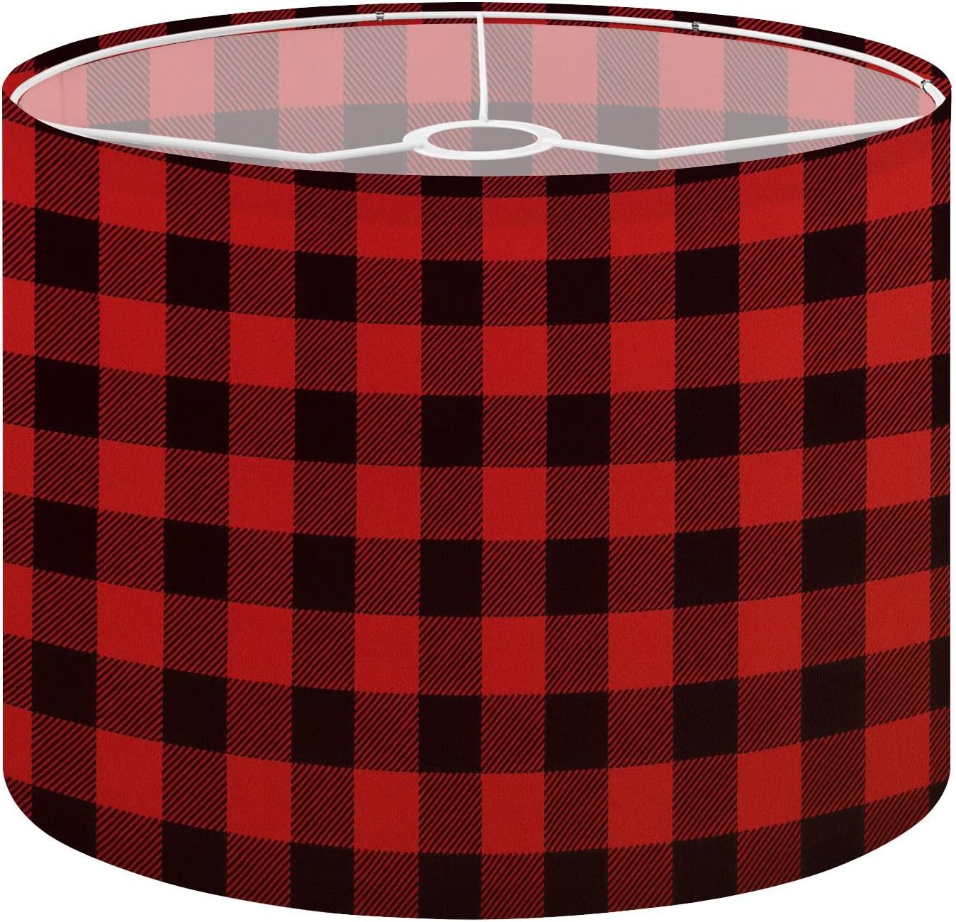 Large Drum Lamp Shades for Floor Lamps Red Black Buffalo Plaid Seamless Easy Assembly Required Fabric Lamp Shades for Bedroom Study Dorm Decor 13x13x10in