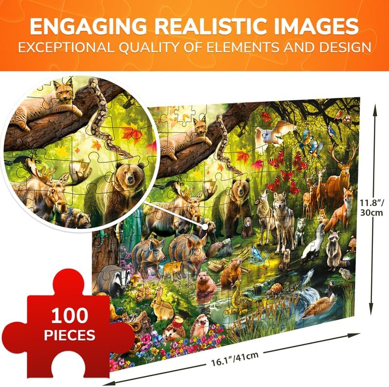 QUOKKA Puzzles for Kids 3-5 - 100 Piece Toddler Puzzles 4-8 Year Old - Forest Animals Learning Jigsaw Toys for Kids 5-8 Years Old - Educational Toys Boy and Girl — view 2