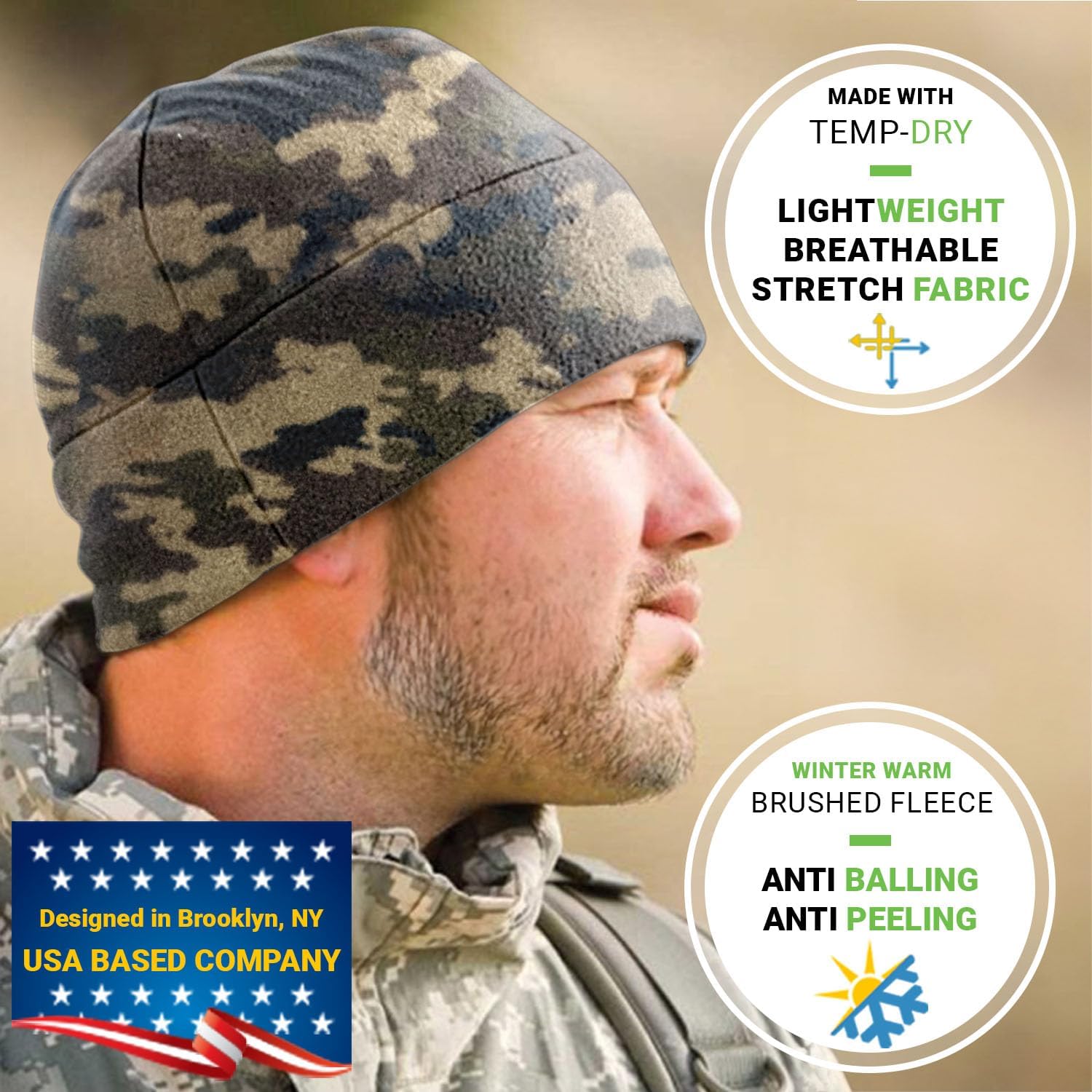 Temple Tape Tactical Fleece Watch Cap Beanie – Skull Cap Fleece Hat - Mens & Women - Image 2