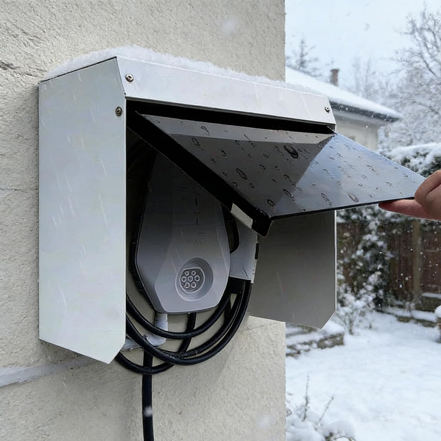 Universal Electric Car Charger Cover,Wall-Mounted Electric Vehicle Charging Station Protector Roof, Outdoor Weatherproof Electrical Equipment Enclosure, Metal Socket doorbell Cover Shield