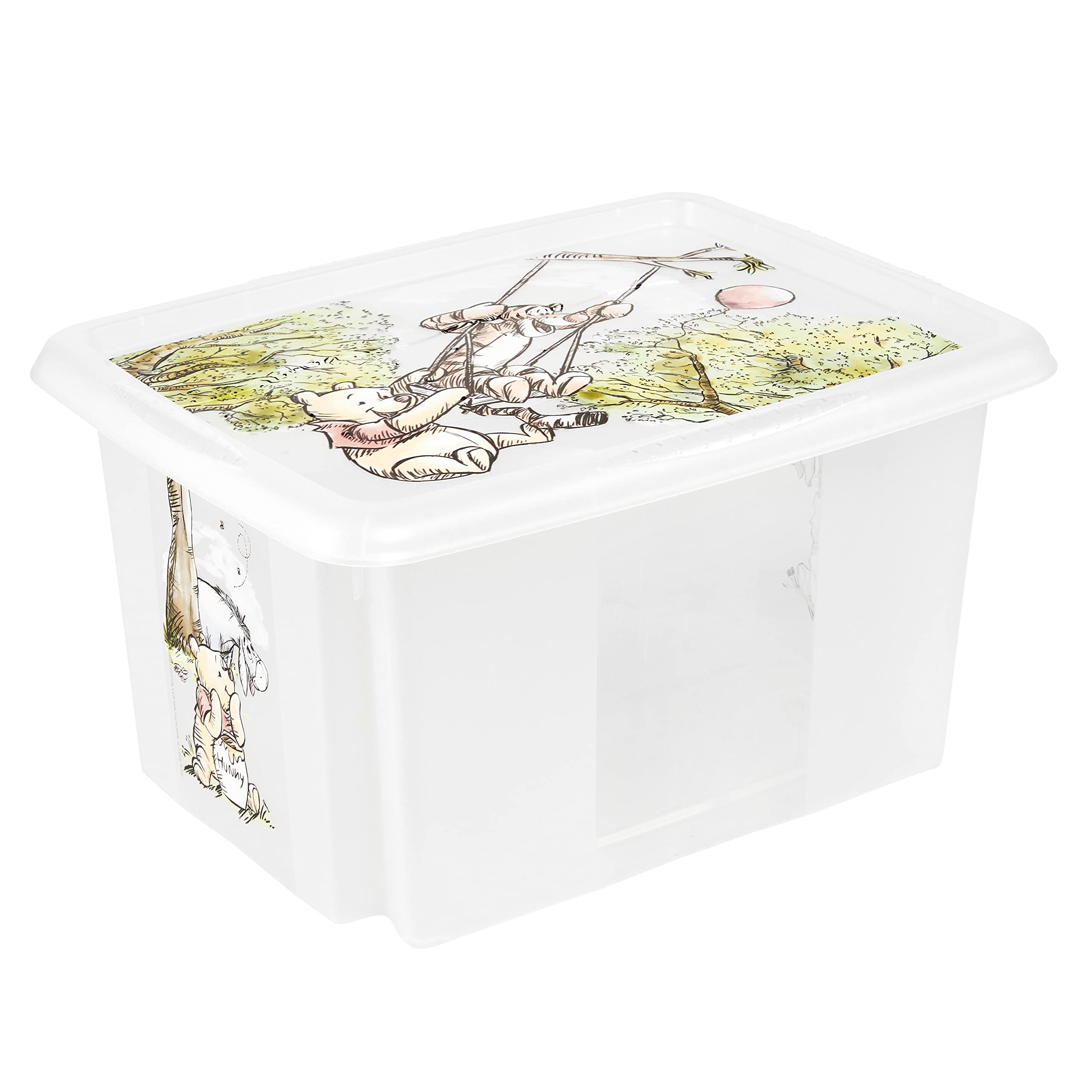 keeeper Winnie the Pooh Storage Box with Lid, Stackable and Rotatable, For Children, 15 L, Karolina, Natural Transparent