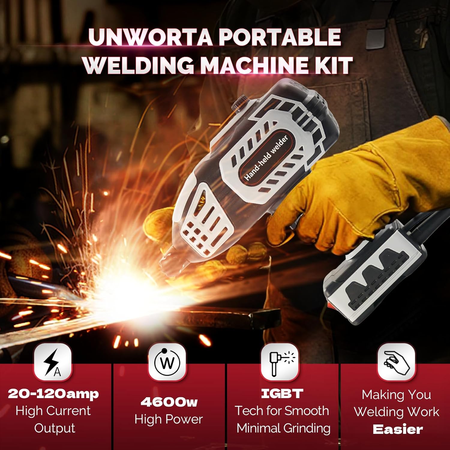 Portable Welding Machine Handheld Welder - 110V IGBT Inverter 20-120A Hand Held Welder Gun Soldadora Portatil Fits for 3/32-1/8" Wire Rods Portable Welding Gun Hand Welder Welding Gun for Metal
