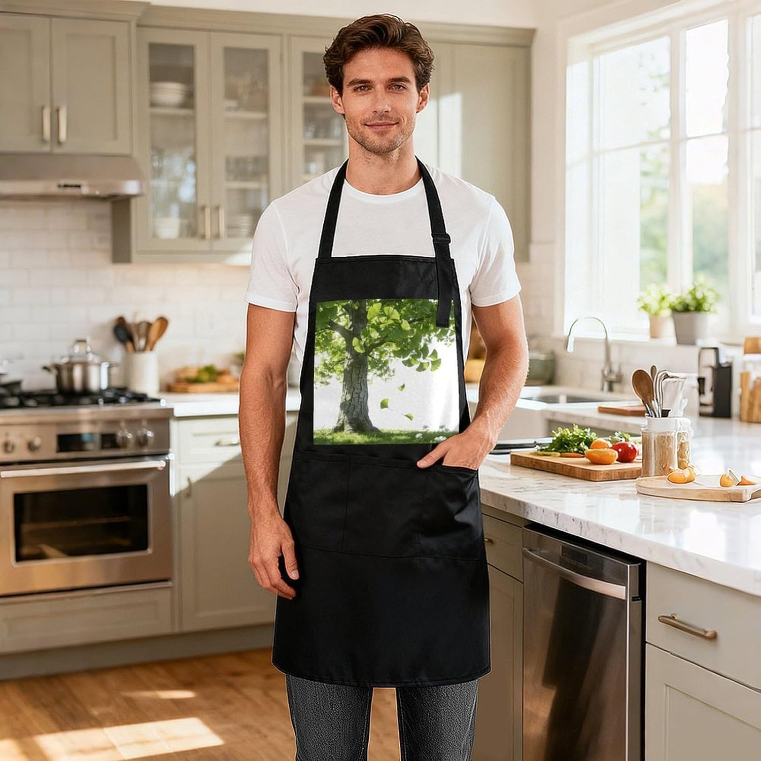 Green GinkgoWaterproof Kitchen Apron image 4