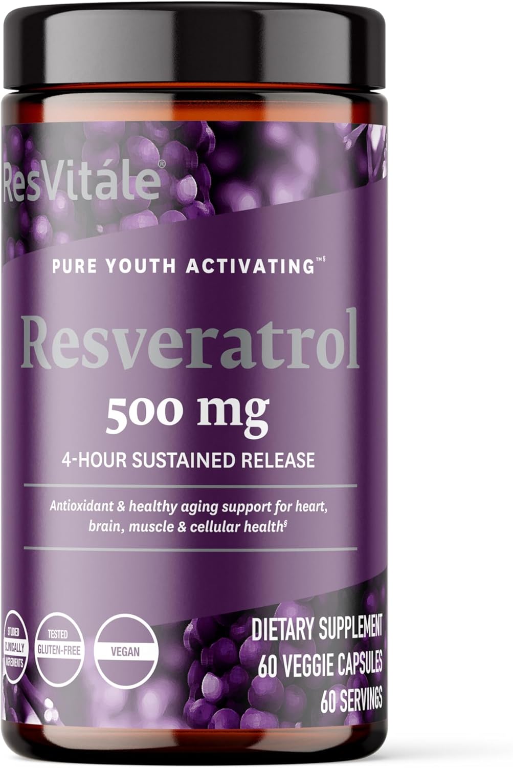 ResVitále Resveratrol 500 mg - Resveratrol Supplement for Men and Women - 60 Veggie Capsules