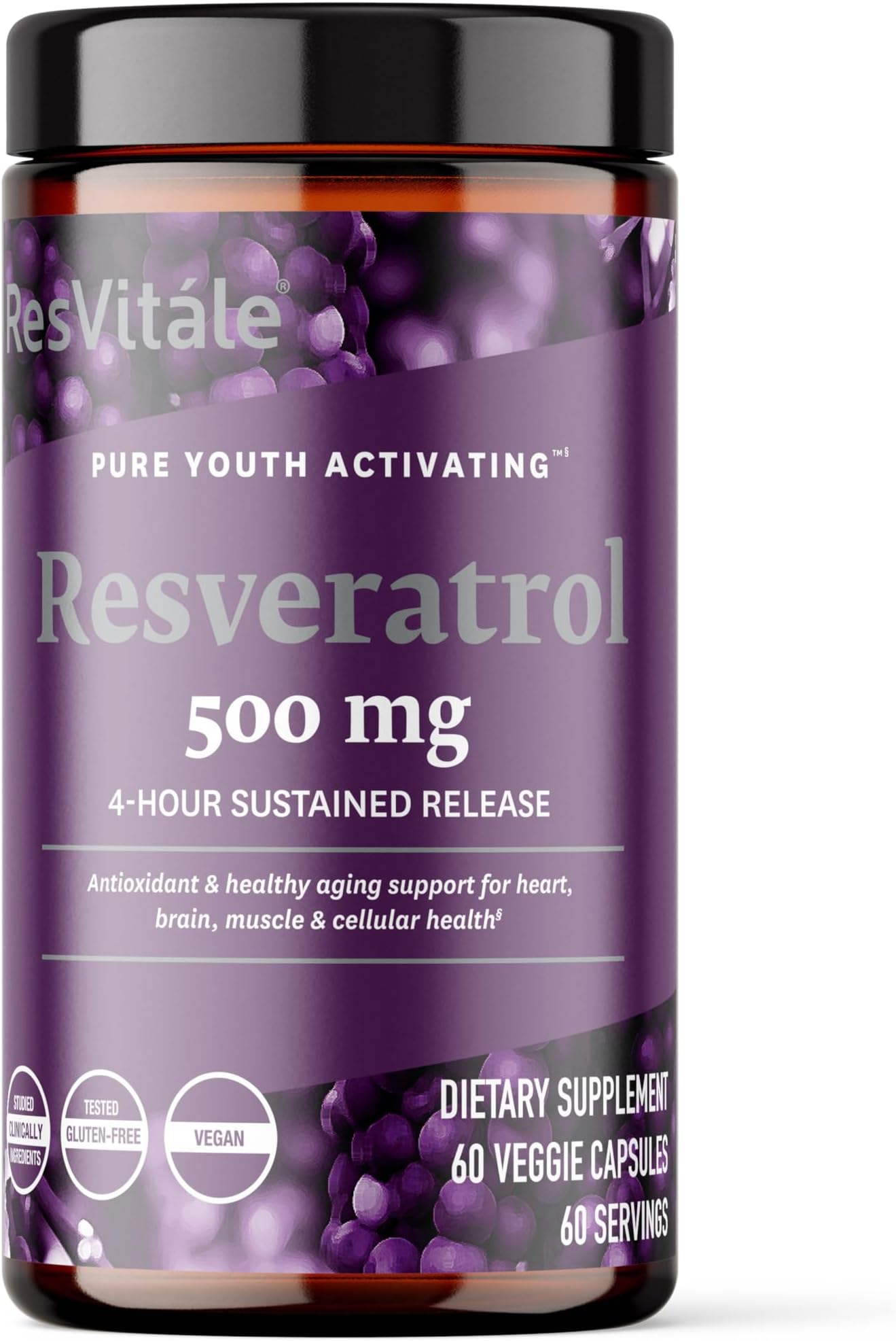 ResVitále Resveratrol 500 mg - Resveratrol Supplement for Men and Women - 60 Veggie Capsules