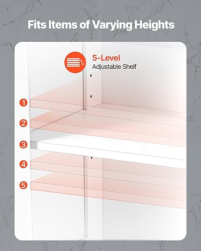 Miniatura 5 de VEVOR - Armario de piso para baño, de 4 niveles, organizador de almacenamiento de madera con 2 puertas, 2 cajones y estante ajustable, mueble