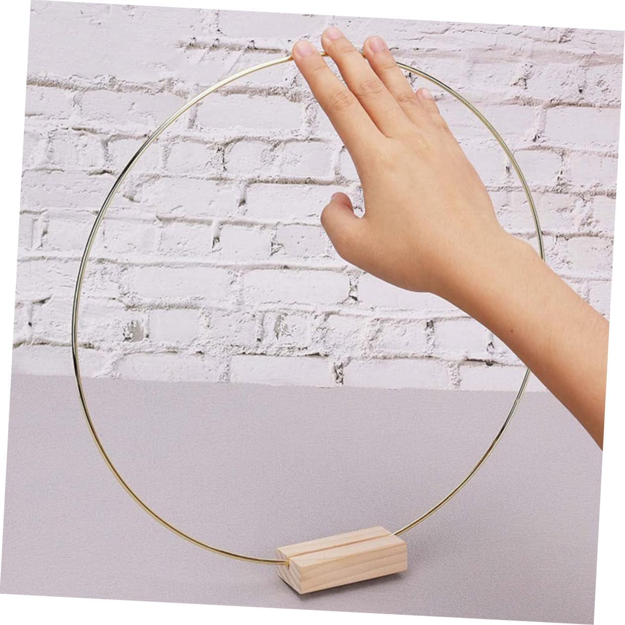 ABOOFAN 2 Sets Large Metal Floral Hoop Wreath Desktop Craft Rings with Wood Base for DIY Wedding Decor Strong Crafting for Home Office Decoration