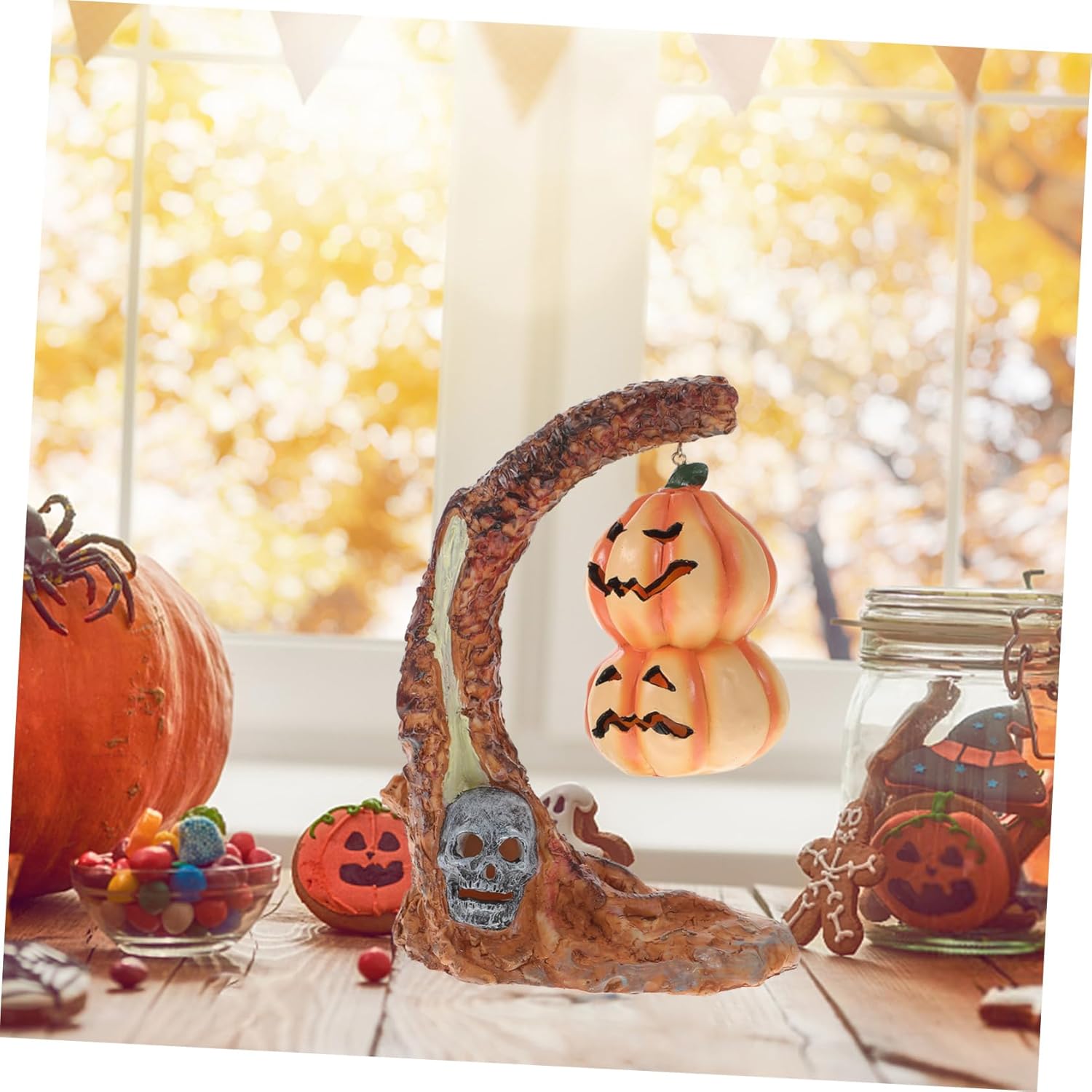 Garneck Halloween Pumpkin Decor Unique Resin Pumpkin Lamp for Indoor Fall Decor Light Up Table Centerpiece for Halloween Party and Farmhouse Decorations