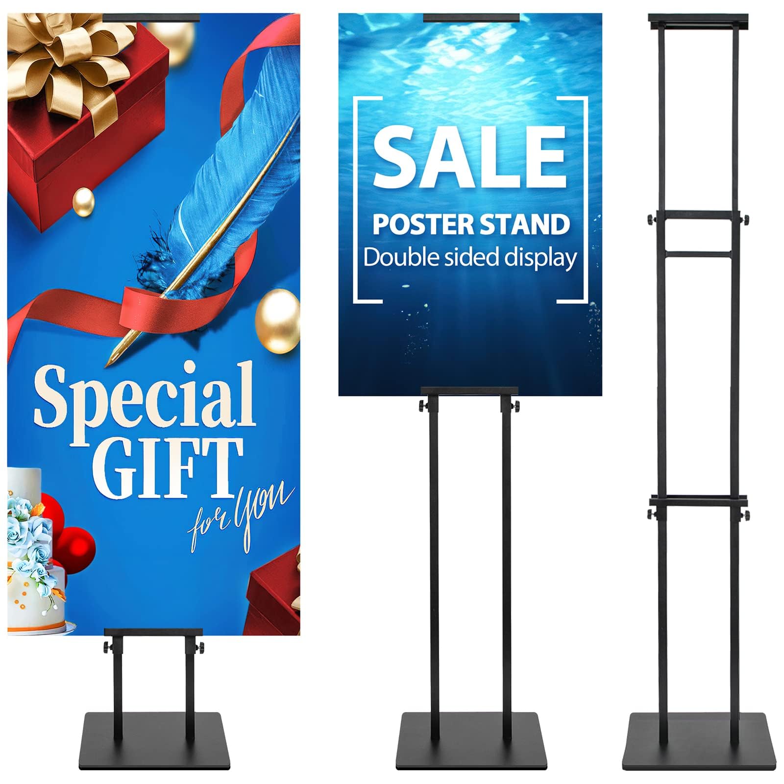 Pedestal Poster Sign Stand for Double Sided Display, Adjustable Poster Board Stand Height Up to 80", Heavy Duty Floor Standing Sign Holder for Board, Foam, Banner Display Stand, Black 1Pack