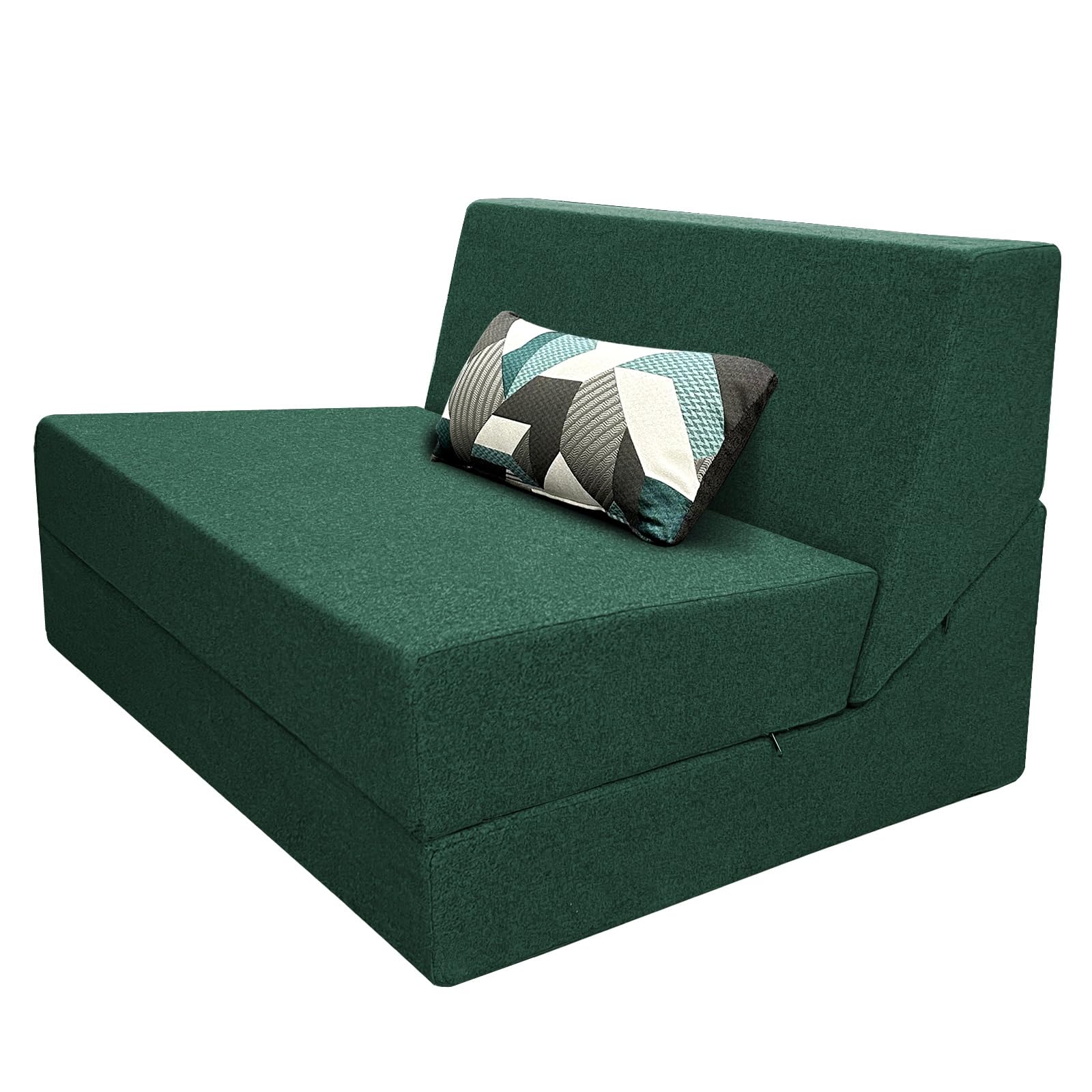 ANONER Fold Out Chair Bed Sleeper with Memory Foam&Pillow Folding Sofa Bed Couch Lounge Chaise for Living Room Bedroom Guest Room Home Office, Dark Green