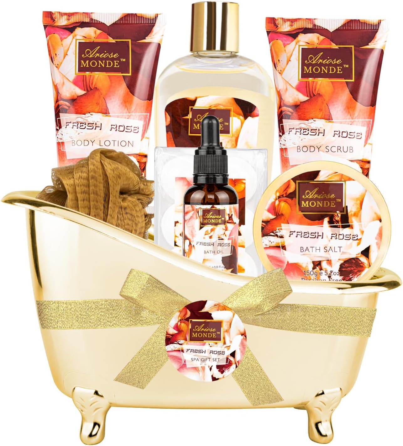 Fresh Rose Spa Gift Set for Women, 8-Piece Relaxing Bath Set with Shower Gel, Bubble Bath, Body Lotion, Self Care Gift for Any Occasion, Birthday Gifts for Women, Spa Kit for Mom Gifts